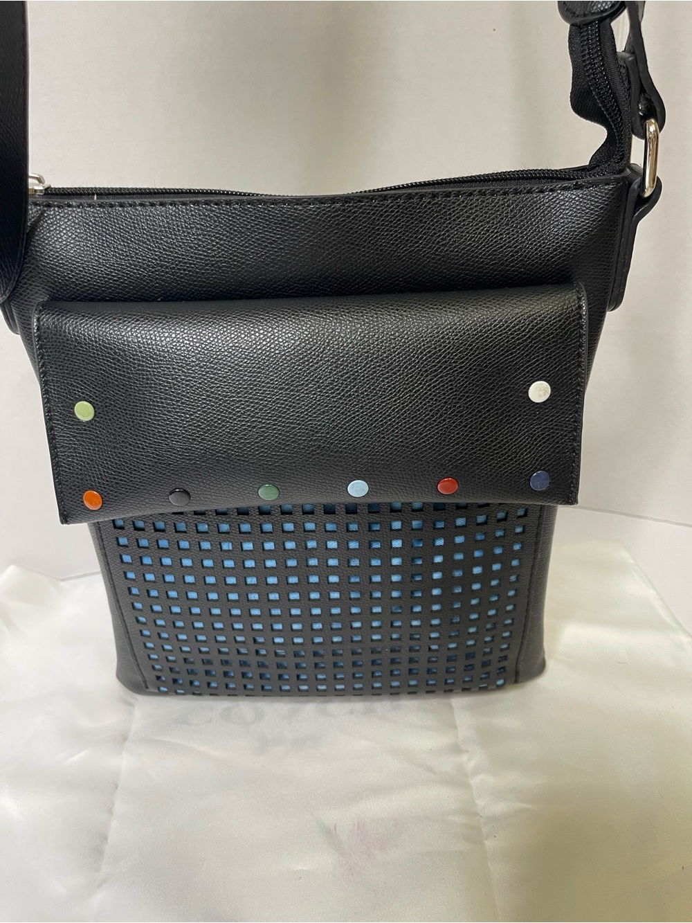 Sondra Roberts SR Squared Studded Perforated Crossbody colorblock bag